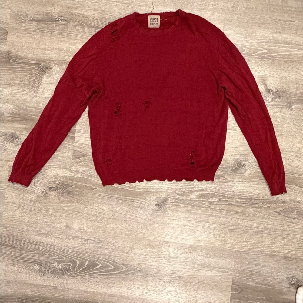 LF burgundy oversized distressed sweater